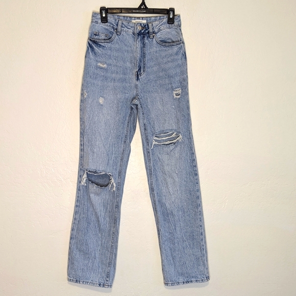 PacSun 90s Boyfriend Jeans Womens Size 26 Blue Light Wash Distressed Destroyed - Picture 1 of 6